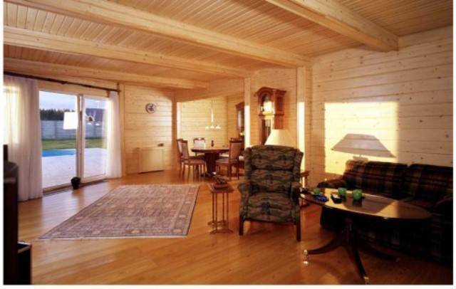 Внутренние стены и потолок . дом из бруса.