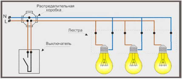 Схема подключения люстры на двухклавишный выключатель