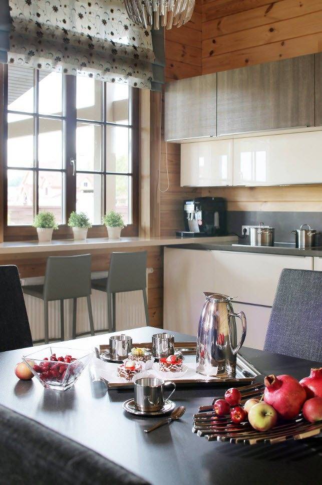 Внутренние стены и потолок . дом из бруса.